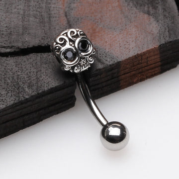 Detail View 1 of Calavera Skull Sparkle Curved Barbell-Black